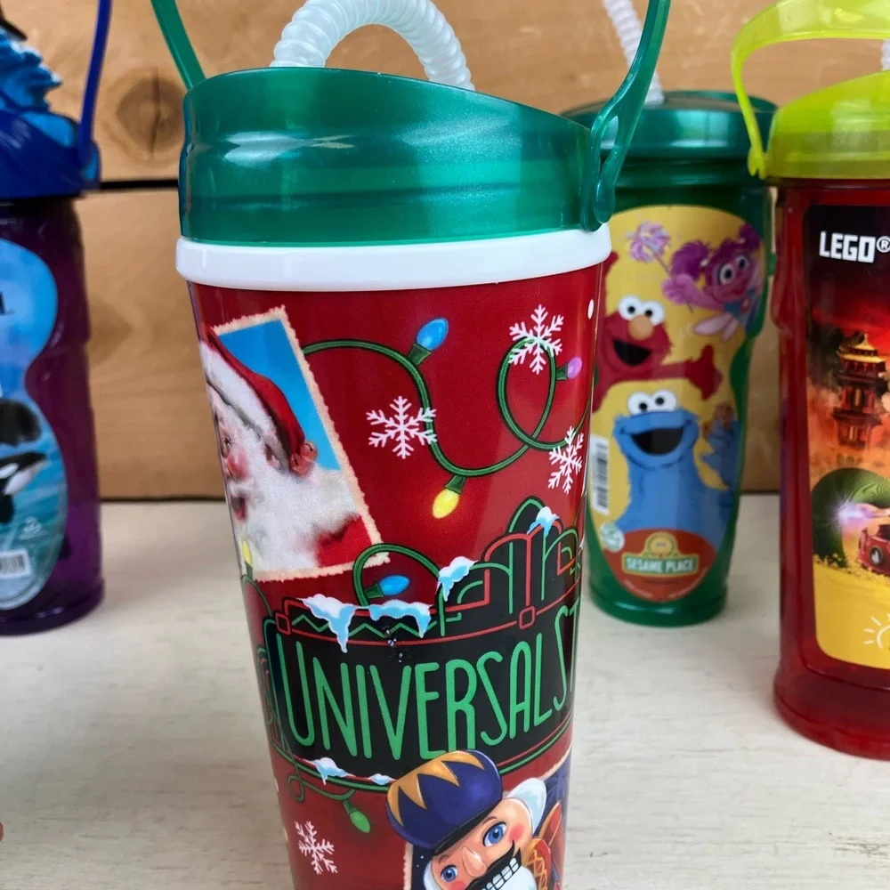 Assorted Lot of 9 Theme Park & Zoo Kids Sipper Cups - Multi-Color Collectable